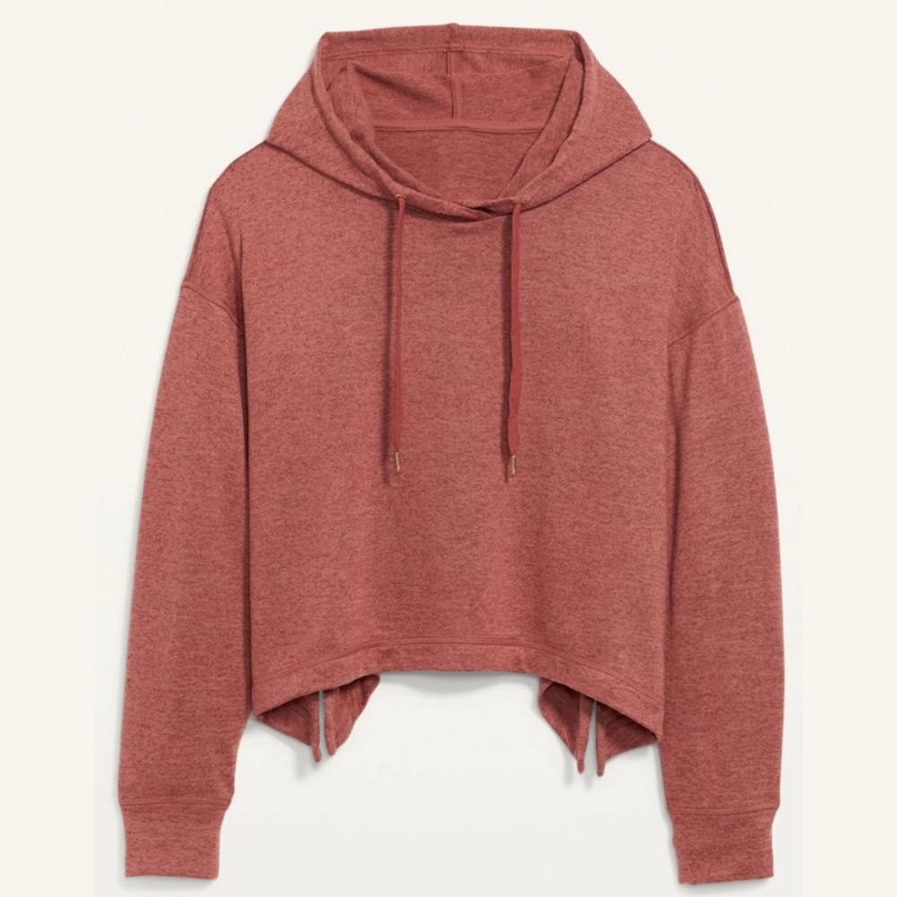 Old Navy Women's Dusty Red Lightweight Loose Cropped Sweater-Knit Hoodie - NWT